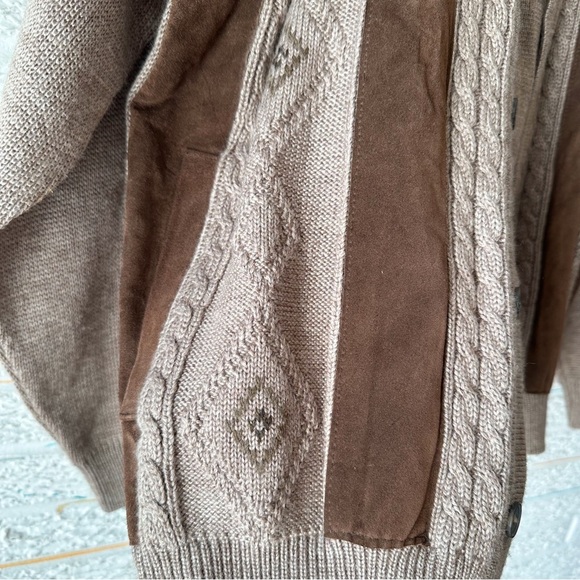 Vintage Norm Thompson Button Down Cardigan/Leather and Wool Blend/Front Pockets - Picture 3 of 8